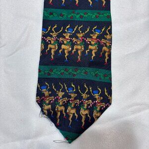 Vintage Christmas Reindeer Men’s Blue Neck Tie Croft & Barrow Gift